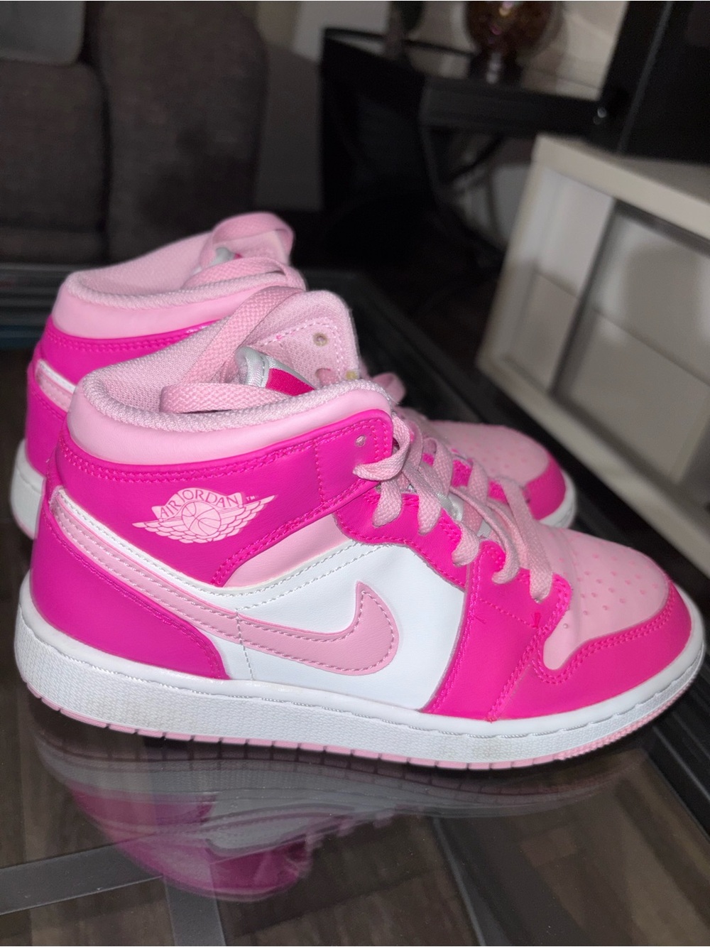 Jordan Kids Pink and White High-Top Sneakers
